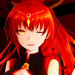Anime-style girl with long red hair and golden eyes, featured in a vibrant forum avatar/profile picture with a dark background.