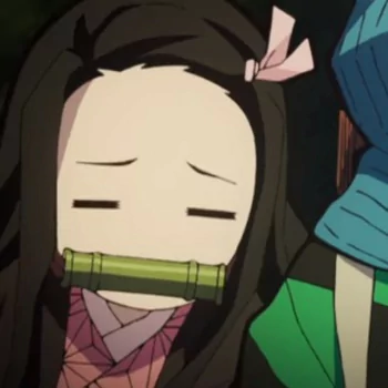 Chibi Nezuko Kamado from Demon Slayer: Kimetsu no Yaiba as a forum avatar — sleepy expression, bamboo gag, pink kimono, and bow in her hair.