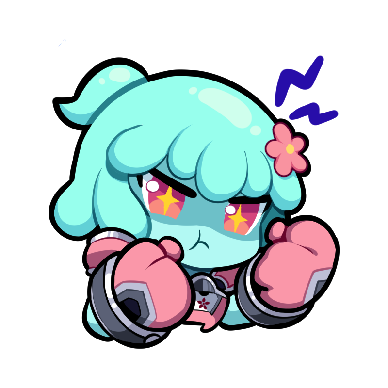 Animated character avatar from Omega Strikers, featuring a cute character with blue hair, starry eyes, and boxing gloves ready for action.