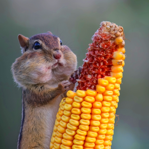 Chipmunk  eating corn