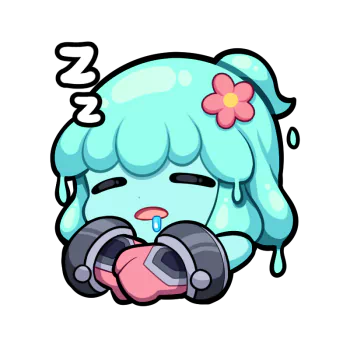 Omega Strikers avatar featuring a cute, sleeping cartoon character with blue hair, a flower adornment, and headphones.