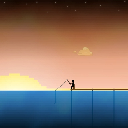 Pixel art fishing at sunset
