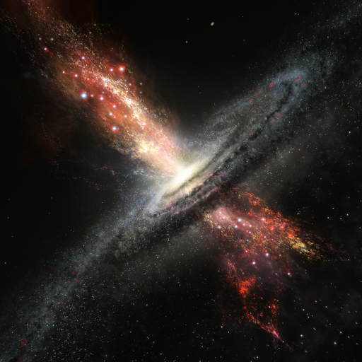 Artist’s impression of stars born in winds from supermassive black holes by ESO