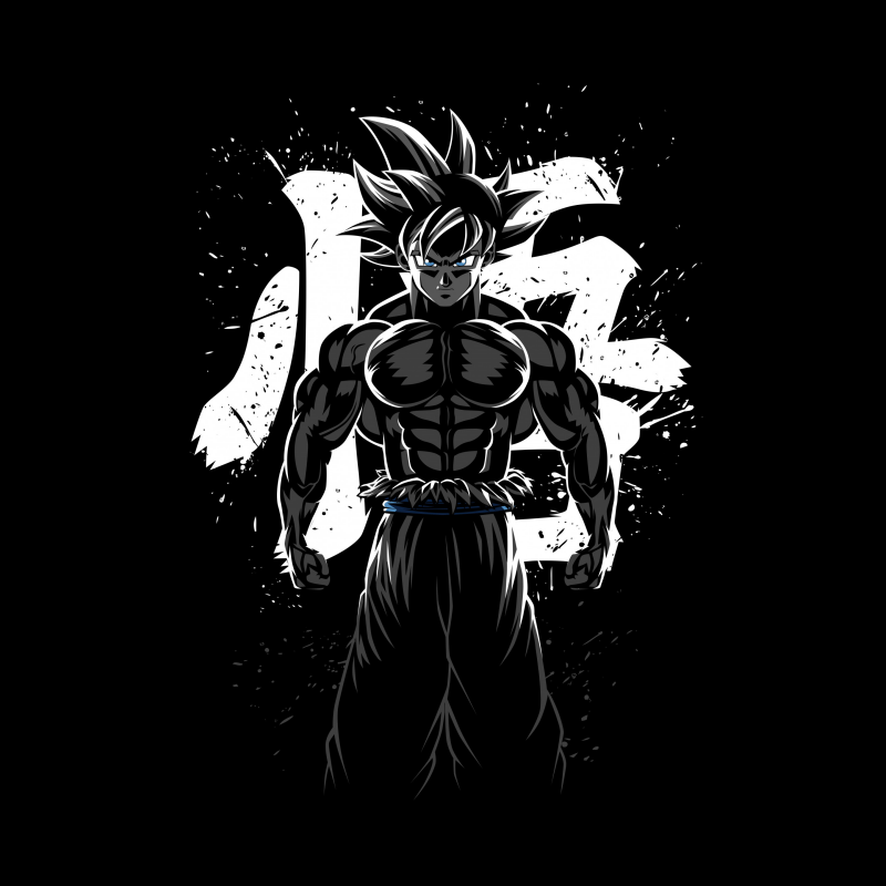 Monochrome Goku (Dragon Ball Z) forum avatar: muscular, backlit figure with an intense aura and bold white brushstroke emblem behind him.