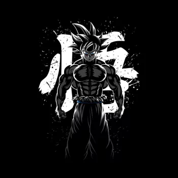 Monochrome Goku (Dragon Ball Z) forum avatar: muscular, backlit figure with an intense aura and bold white brushstroke emblem behind him.