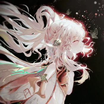 Forum avatar of Nahida (Genshin Impact) — stylized video game portrait: soft-lit, flowing white hair, closed eyes, butterflies and glowing green accents.