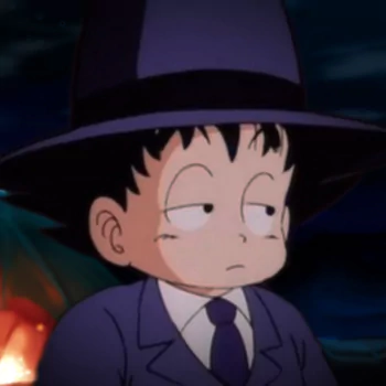 Forum avatar/pfp of young Goku from Dragon Ball (anime), wearing a dark suit, tie and fedora, giving a bored side-eye.