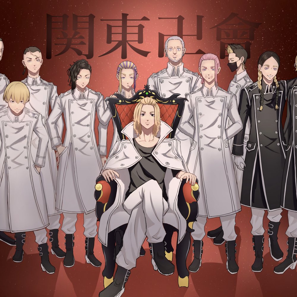 Anime-style forum avatar featuring the main characters from Tokyo Revengers, with the central figure seated confidently amid a uniformed group.
