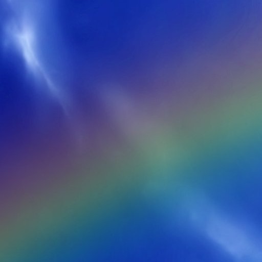 Forum avatar showing an abstract nature scene: a soft rainbow band arcing across a deep blue, cloudlike background.