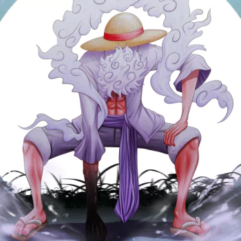 Forum avatar of Monkey D. Luffy in Gear 5 from One Piece: straw hat, swirling white aura, crouching in a stylized anime profile pose.