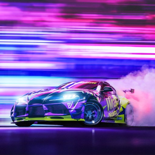 Forum avatar featuring a vibrant Toyota Supra drifting with neon purple and blue streaks and smoke trailing behind, capturing dynamic motion and speed.