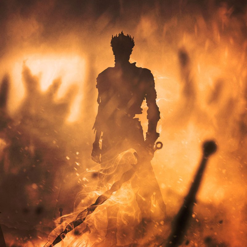 Silhouetted warrior holding a large sword surrounded by glowing embers in a dark, fiery scene inspired by the Dark Souls video game, used as a forum avatar.