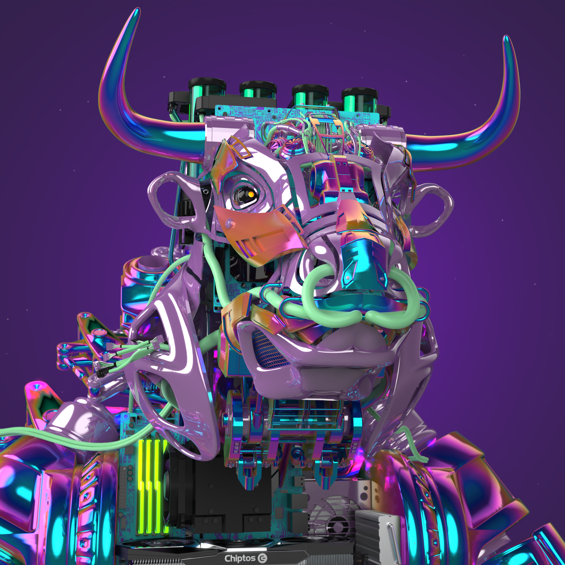 Chiptos X Bull Robot Taurus PC Aesthetic Robot PFP Robot Profile Picture Scifi Avatar Robots NFT by chiptos