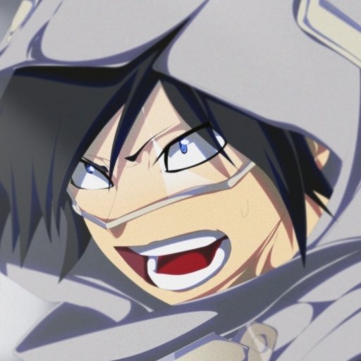 Forum avatar of Tamaki Amajiki from My Hero Academia: close-up anime profile with hood up, fierce grin and intense eyes.