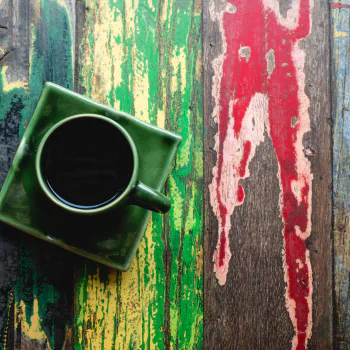  Cup of coffee on a colorful table