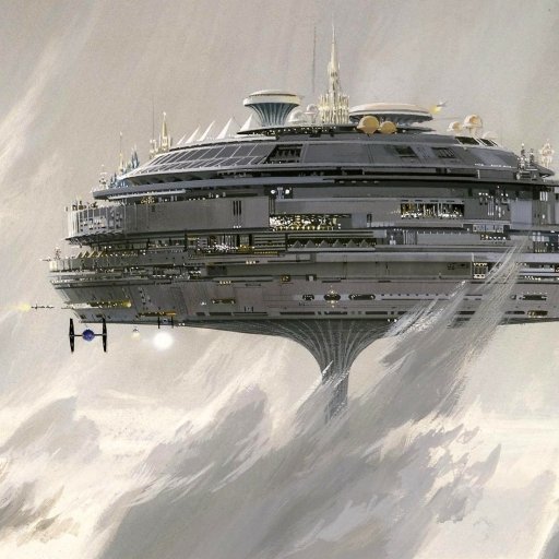 Star Wars-themed forum avatar featuring a detailed floating space station with a TIE fighter flying nearby in a cloudy sky.