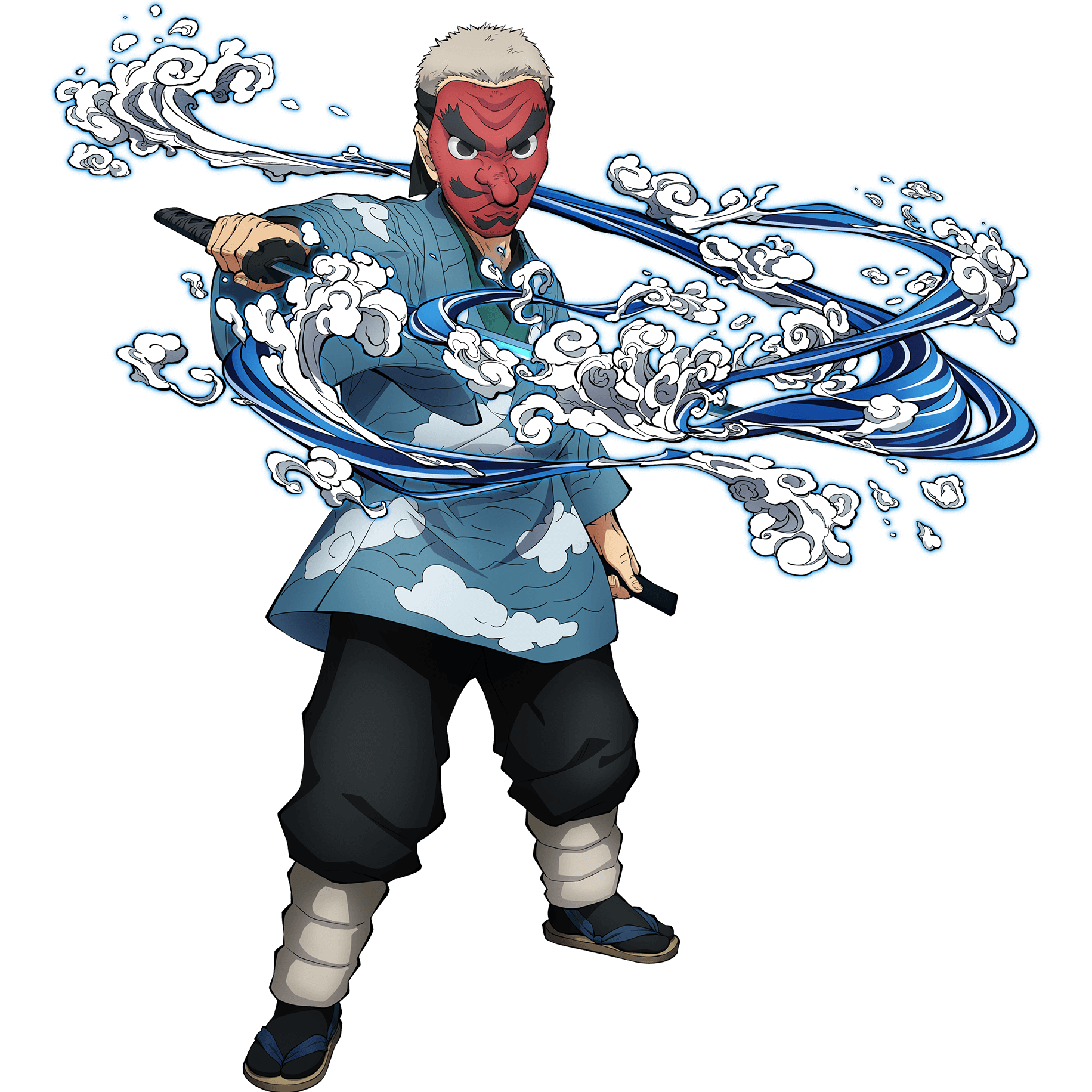 Avatar of Sakonji Urokodaki from Demon Slayer: Kimetsu no Yaiba wielding water-style sword technique.