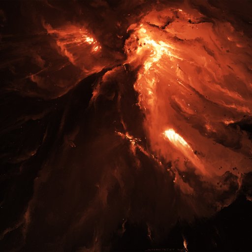 Sci-fi nebula forum avatar: fiery orange and black cosmic clouds swirling like molten lava across a dark stellar backdrop.