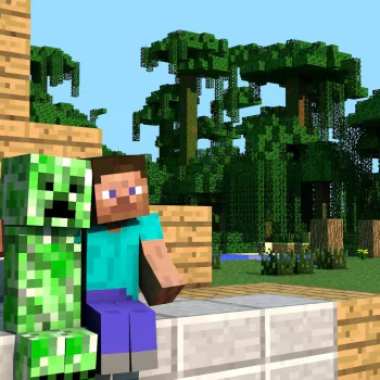Minecraft-themed forum avatar showing the player character Steve sitting next to a Creeper in a blocky forest environment.
