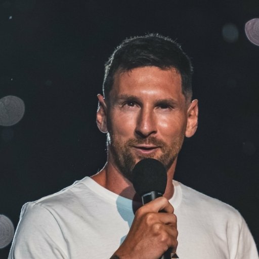 Close-up of Lionel Messi speaking into a microphone against a dark background, used as a forum avatar in a sports context.