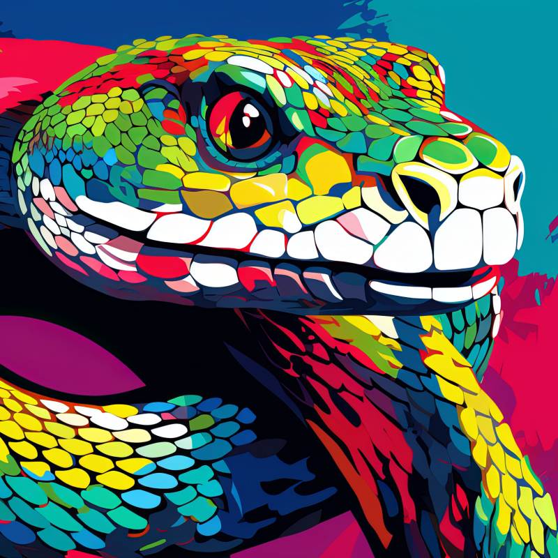 Stylized, multicolored snake with bold pop-art scales, shown as a striking forum avatar/profile picture.