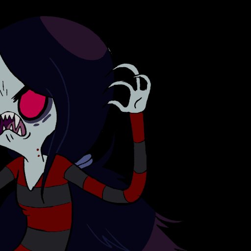 Forum avatar/pfp from the TV show Adventure Time: pale vampire-like character with long dark hair, glowing red eye, striped red-and-black shirt on a black background.