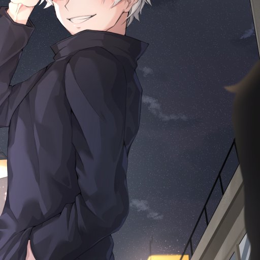 Anime-style profile image featuring a character from Jujutsu Kaisen with light hair, dressed in dark clothing, against a nighttime urban background.