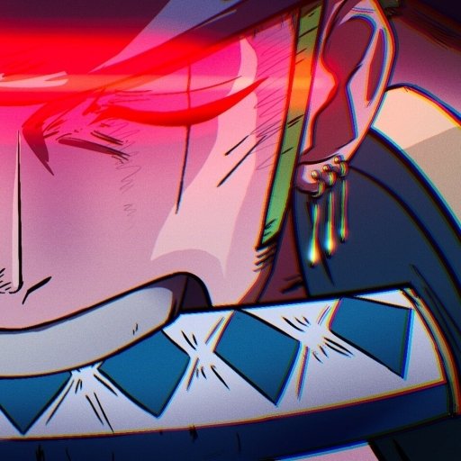 Close-up anime profile of a One Piece character with a fierce expression, glowing red eye, and detailed accessories, used as a vibrant forum avatar.