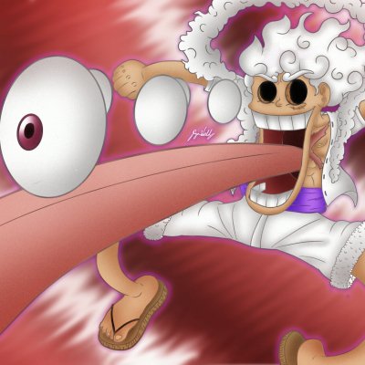 Avatar of Monkey D. Luffy in Gear 5 from the anime One Piece, showcasing his exaggerated tongue and wide-eyed expression against a dynamic red background.