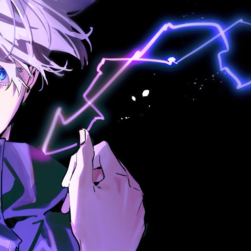 Anime-style forum avatar featuring a character from Jujutsu Kaisen with white hair and glowing blue-purple lightning effects in a dark background.