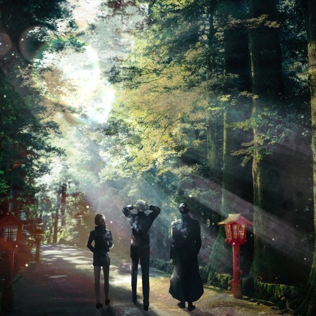 Forum avatar featuring three Jujutsu Kaisen anime characters standing on a sunlit forest path with rays filtering through tall trees.