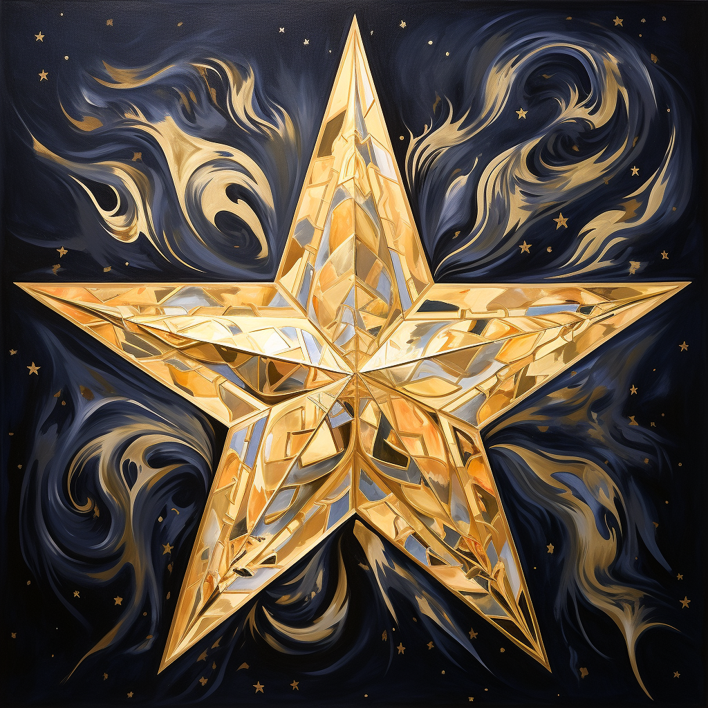 Golden geometric star avatar with dynamic swirling patterns on a dark background.