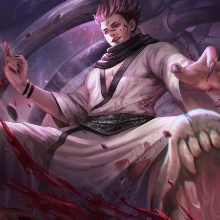 Anime-style avatar featuring a dynamic, intense character from Jujutsu Kaisen with a confident pose, vibrant colors, and dramatic lighting.