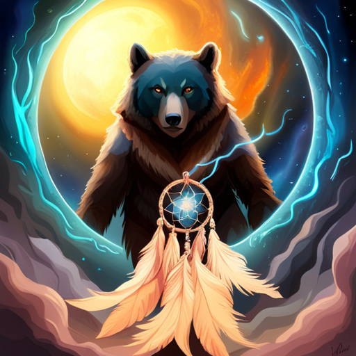 Artistic forum avatar of a mystical bear holding a glowing dreamcatcher before a moonlit, swirling cosmic backdrop.