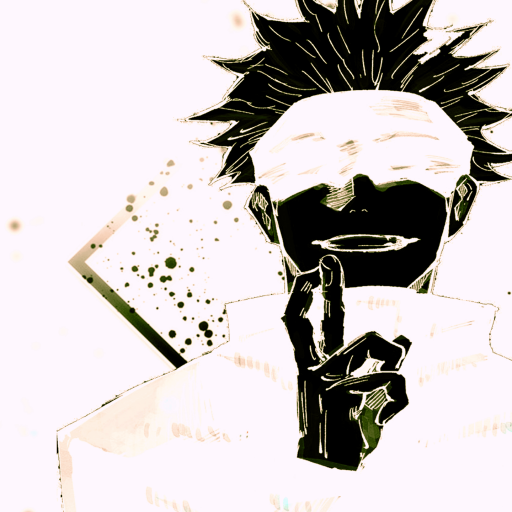 Anime-style avatar from Jujutsu Kaisen featuring a character with spiky hair and a shadowed face making a shushing gesture.