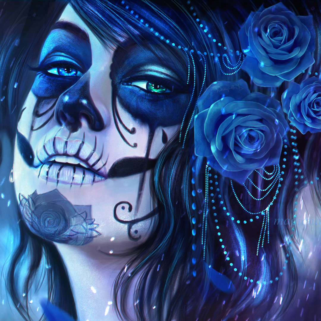 Girl with Dia de Los Muertos Make-Up and Roses by MagicnaAnavi