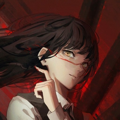 Anime-style avatar featuring a character from Chainsaw Man with dark hair, striking yellow eyes, and a confident expression against a red and black background.