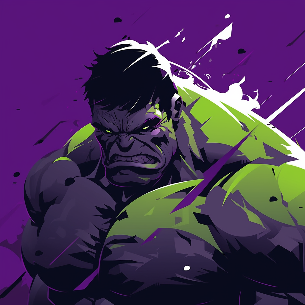 Illustration of the Hulk in an aggressive pose suitable for an avatar or profile picture, with a vibrant purple background.