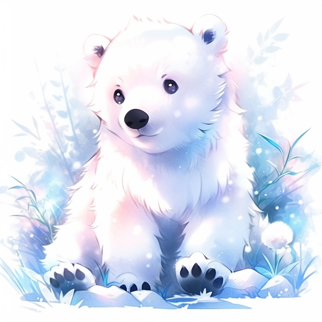 Illustration of a cute polar bear for use as an avatar or profile picture, featuring an adorable design with soft colors and sparkling eyes.