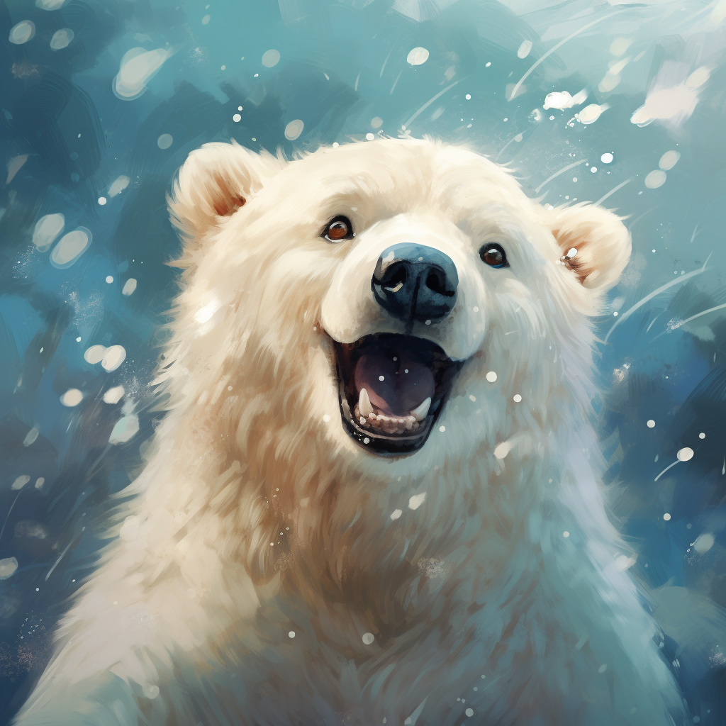 Smiling polar bear avatar with a joyful expression set against a snowy backdrop, perfect for a profile picture.