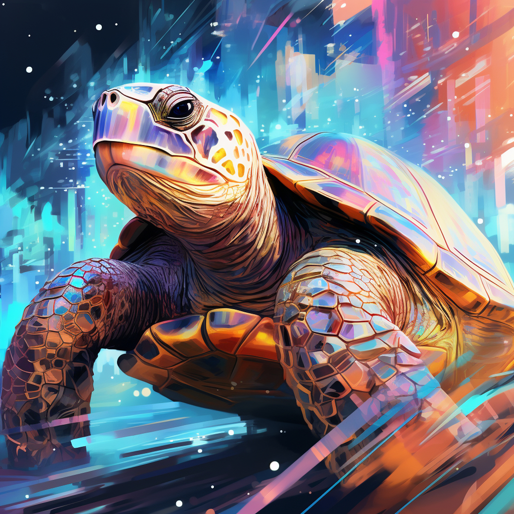 Colorful digital illustration of a turtle avatar with a vibrant, abstract background suitable for a profile picture.
