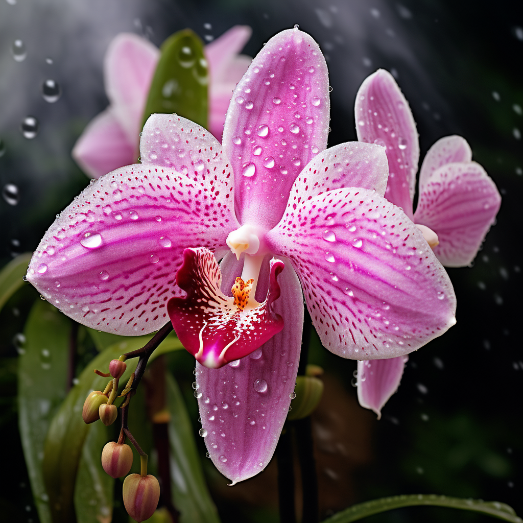 Close-up of a vibrant pink orchid with water droplets on its petals, suitable for use as an avatar or profile picture.