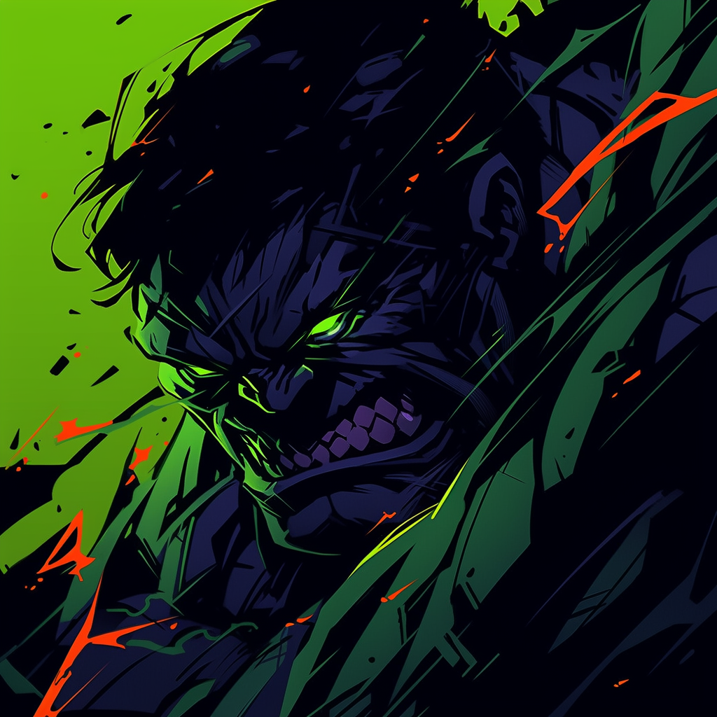 An intense comic-style illustration of the Hulk, featuring his fierce expression and vibrant green accents, serves as a dynamic profile avatar.