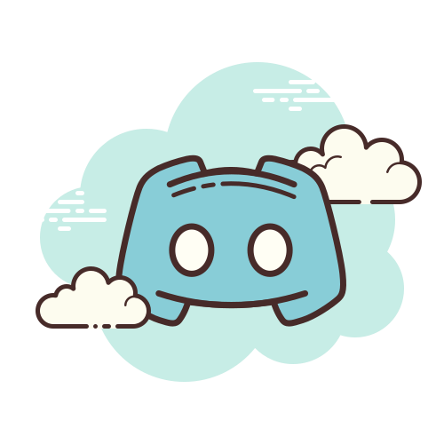 Cute Discord-themed avatar with a smiling blue character resembling the Discord logo, floating among clouds.