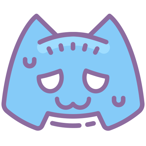 A light blue cartoon cat face with a playful expression, designed as a profile picture for Discord, incorporating technology and gaming themes.