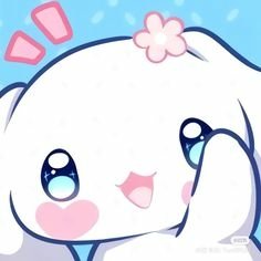 A cute anime-style avatar featuring Cinnamoroll, a cheerful white puppy with large, sparkling eyes and a pink flower on its head, exuding a joyful and friendly vibe.
