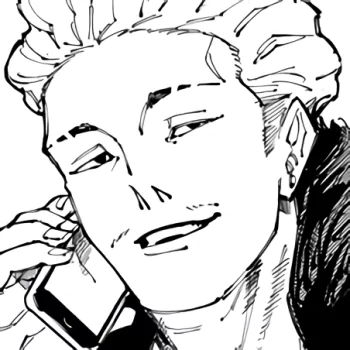Black and white avatar of Kinji Hakari from Jujutsu Kaisen with a confident smile.