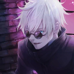 Forum avatar featuring Satoru Gojo from the anime Jujutsu Kaisen, with his signature white hair and dark sunglasses against a purple-toned brick background.