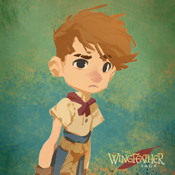 Avatar featuring a young animated character from The Wingfeather Saga with brown hair and a thoughtful expression, set against a textured green background for profile picture use.