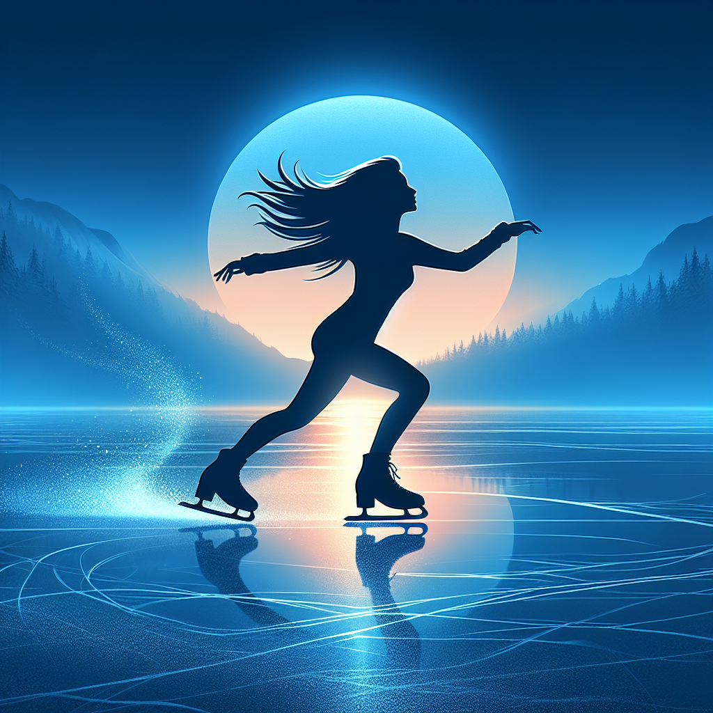 Silhouette of a figure skater gliding on ice against a magical moonlit backdrop, ideal for an ice skating-themed avatar or profile picture.